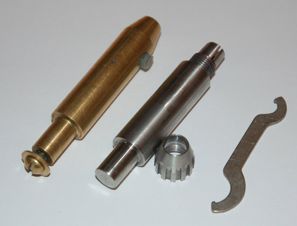 Original Brass Omni Quill and New Stainless Steel Collet Quill Back View
