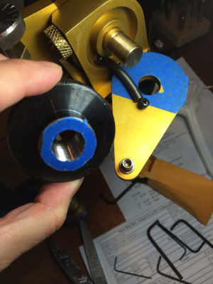 Quick solution - masking tape on the Angle Adjustment Plate and Angle Adjustment lock knob. I personally just put tape on the Angle Adjustment Plate and not the knob. Courtesy Christa Starr