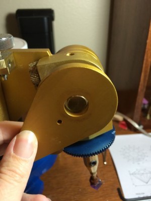 This is the plate that holds the Omni-e faceting head angle in position via friction with the main faceting head pivot block. Courtesy Christa Starr
